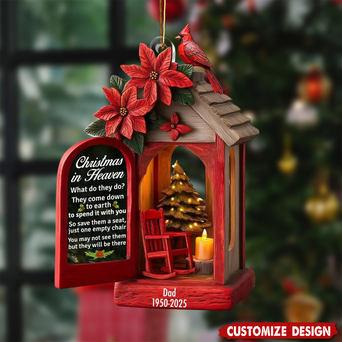 Personalized Empty Chair Remembrance in Heaven Memorial Christmas Ornament