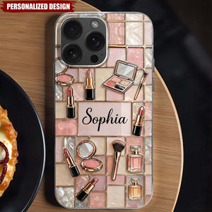 Celebrate Your Unique Style With Cosmetics And Chic Tiles-Personalized Makeup Lovers Phone Case