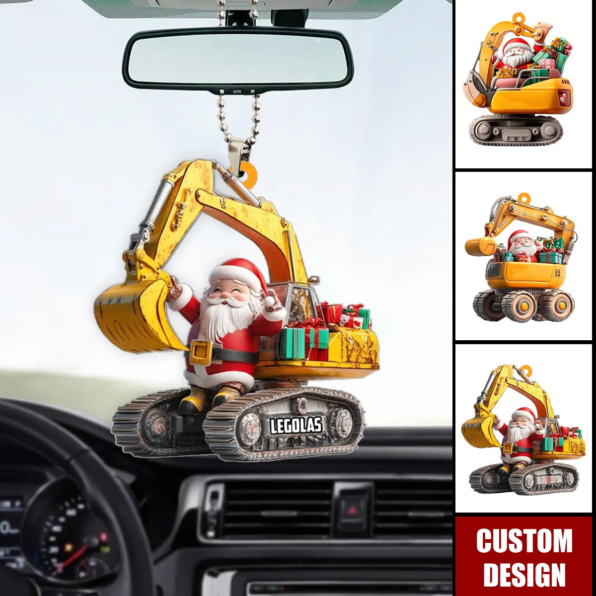 Santa Little Excavator Is On Duty Personalized Name Shaped Ornament