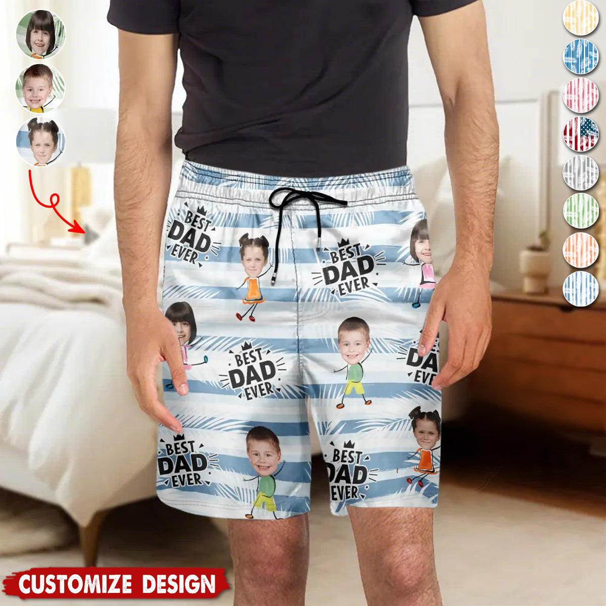 Custom Photo Best Dad Grandpa Ever - Personalized Unisex Beach Shorts