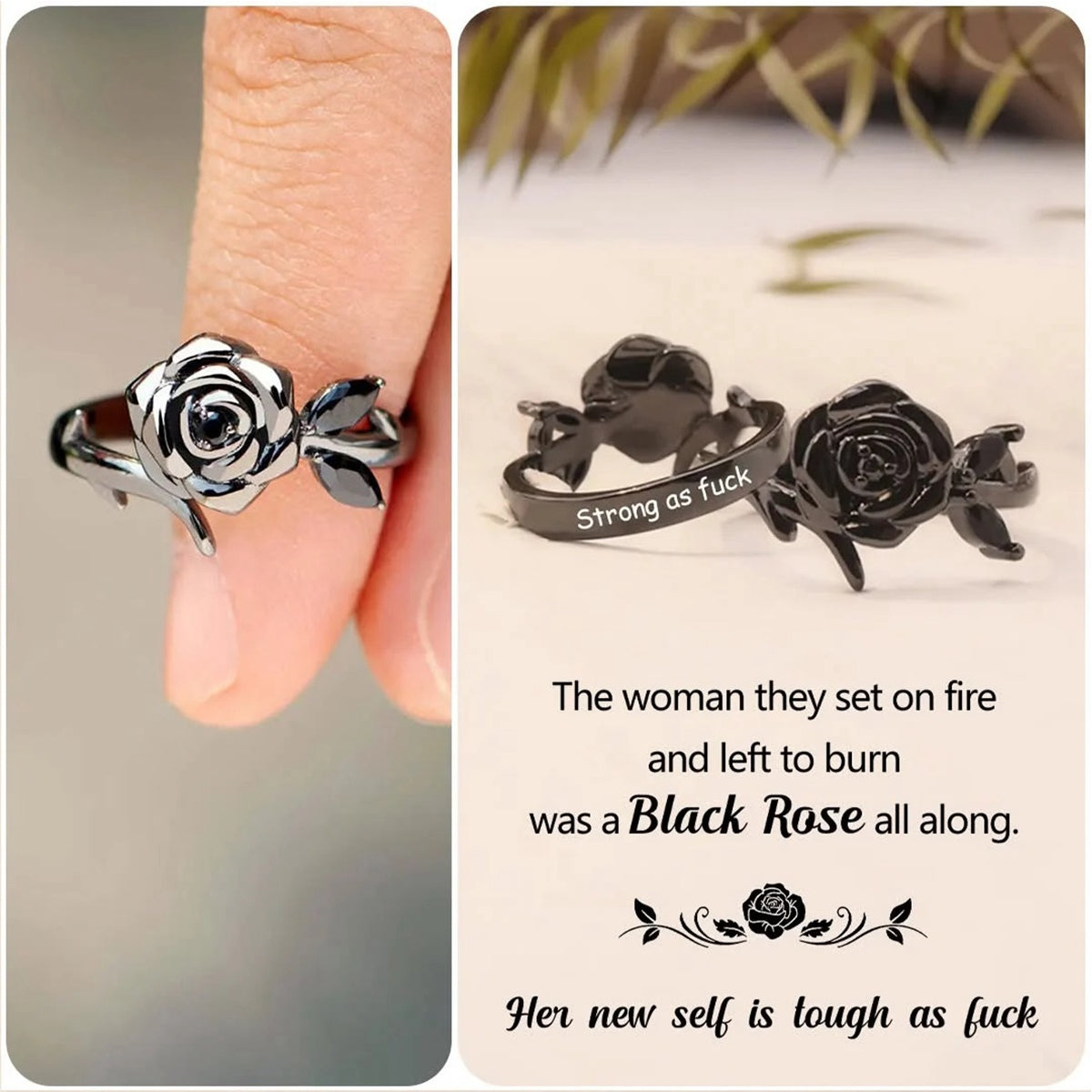 Rise from ashes Black Rose Ring