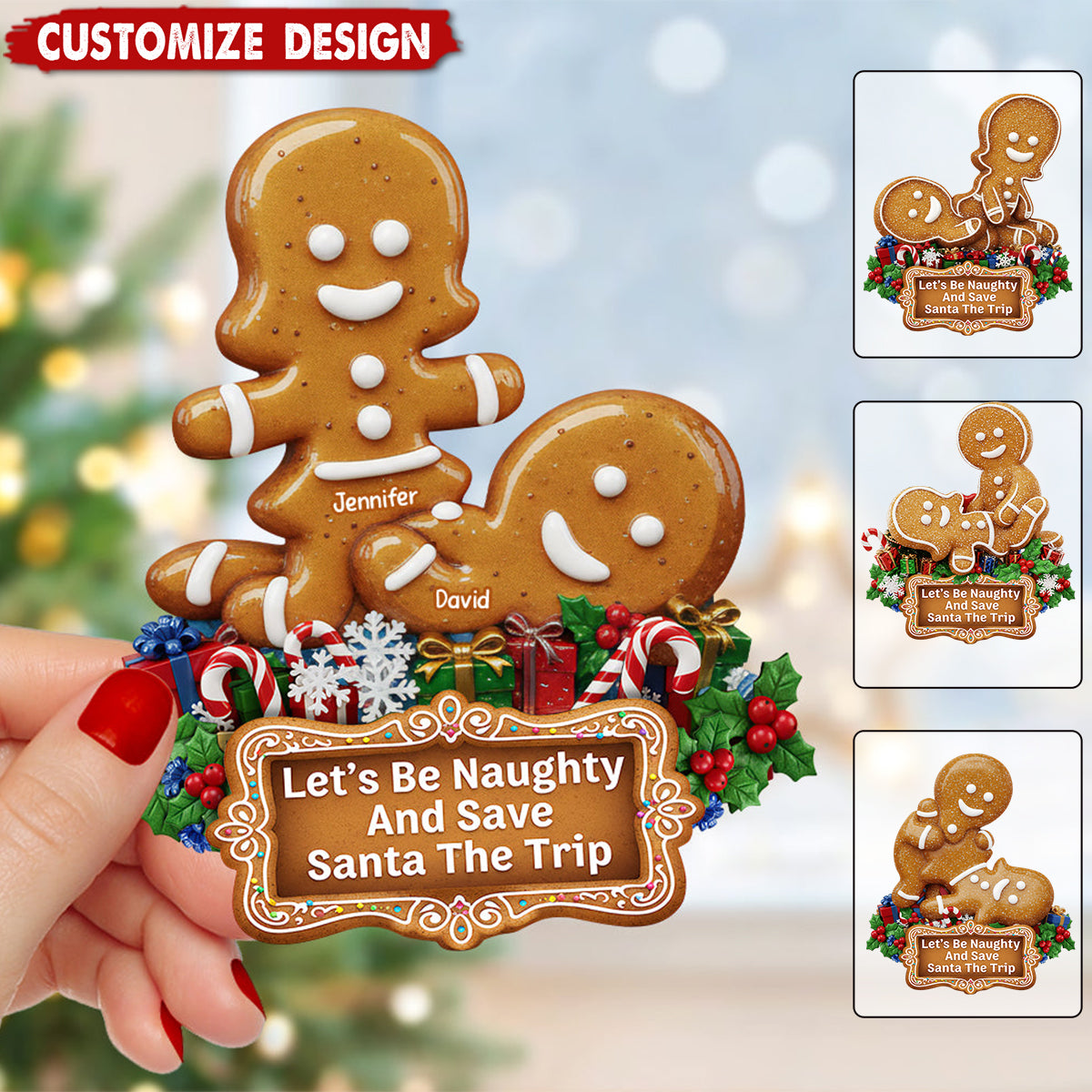 Personalized Naughty Gingerbread Couple Christmas Ornament - Gifts For Couple