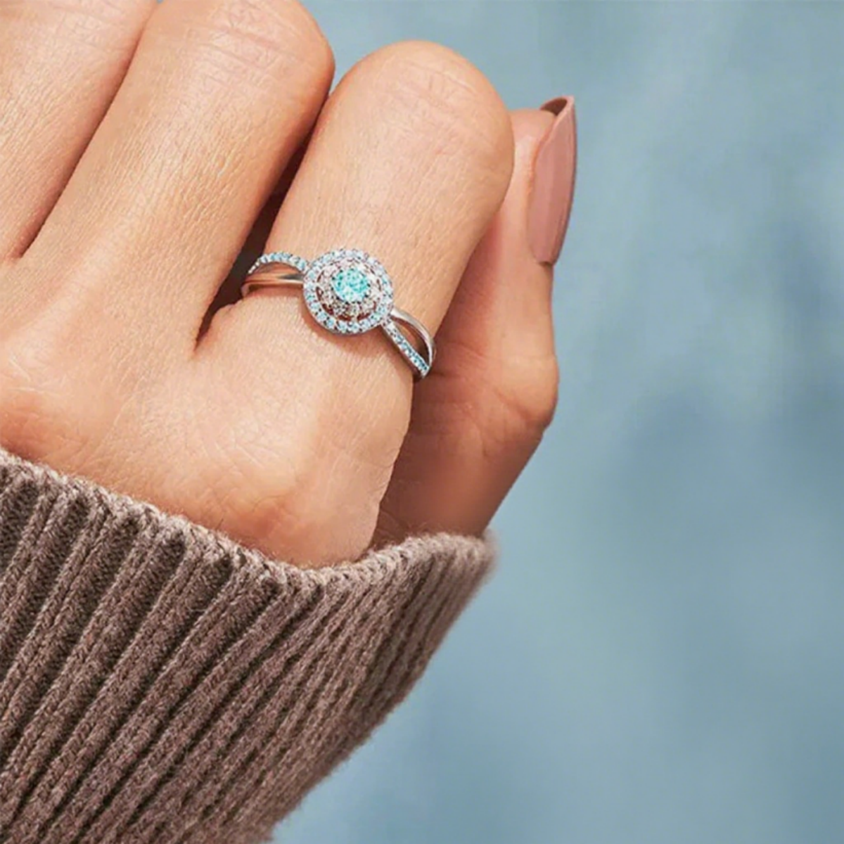 Pink Teal Round Diamond Infinity Ring - Gift For Mom,Grandma