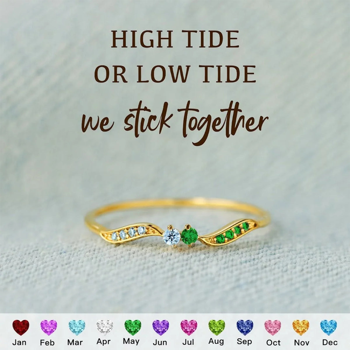 For Love - High Tide Or Low Tide Personalized Double Stone Wavy Ring