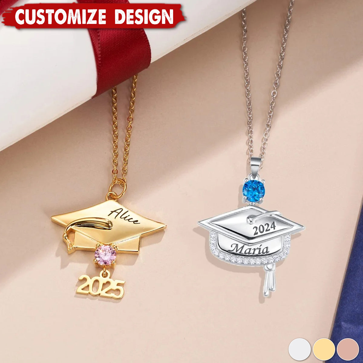 Personalized Graduation Cap Pendant Necklace With Birthstone-Graduation Gift