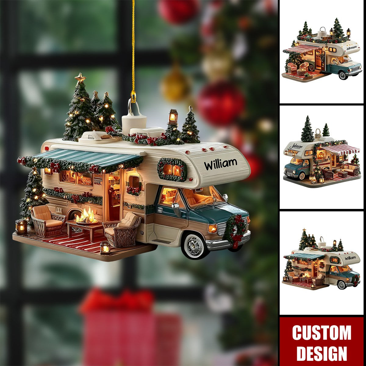 Personalized Vintage RV Camper Christmas Ornament - Gift For Campers
