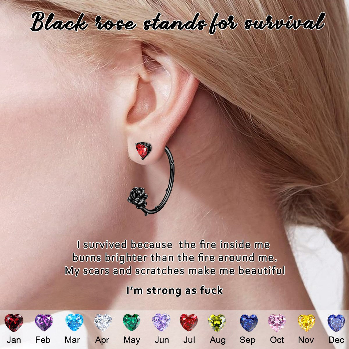 Rise from ashes Black Rose Earring