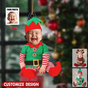Adorable Newborn Baby Elf - Personalized Babys Photo Christmas Ornament - Gift For Baby
