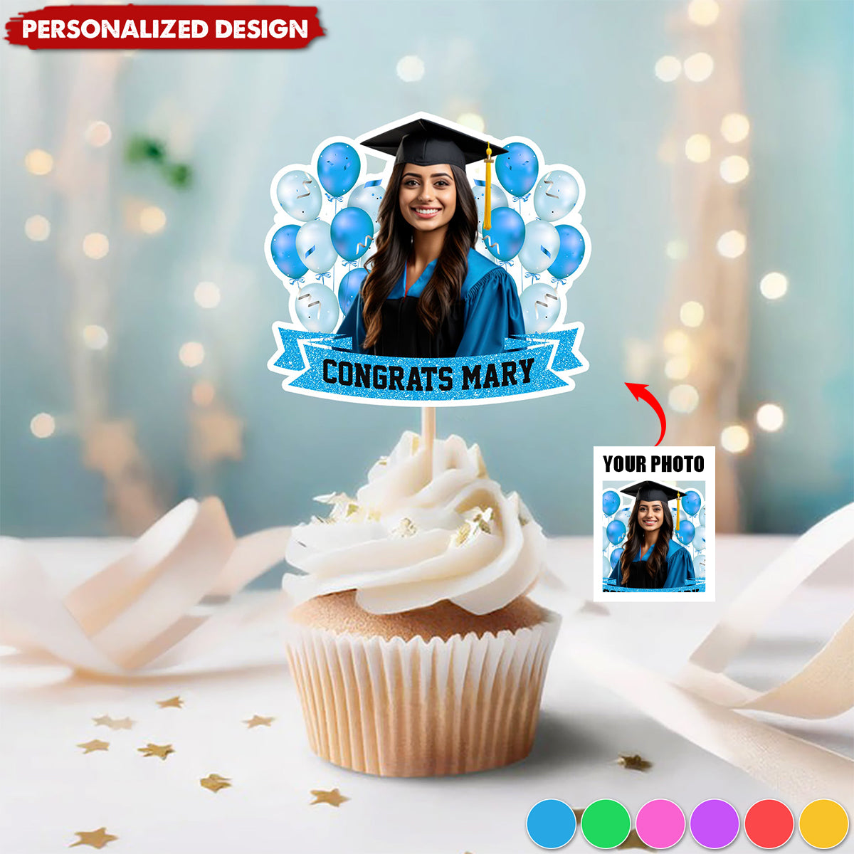 Personalized Face Graduation Cupcake Toppers