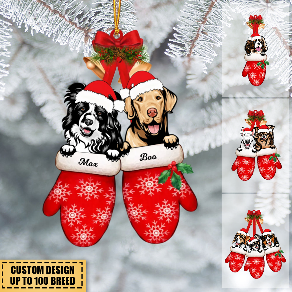 Christmas Dogs,Cats Laying On Hands In Gloves Personalized Acrylic Ornament