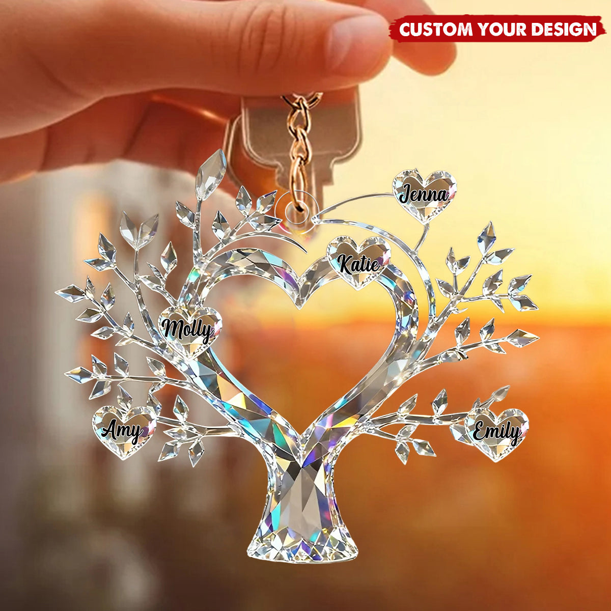 Personalized Tree of Life Family Member Crystal Keychain