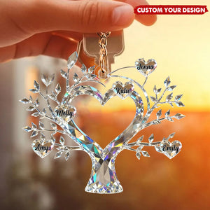Personalized Tree of Life Family Member Crystal Keychain