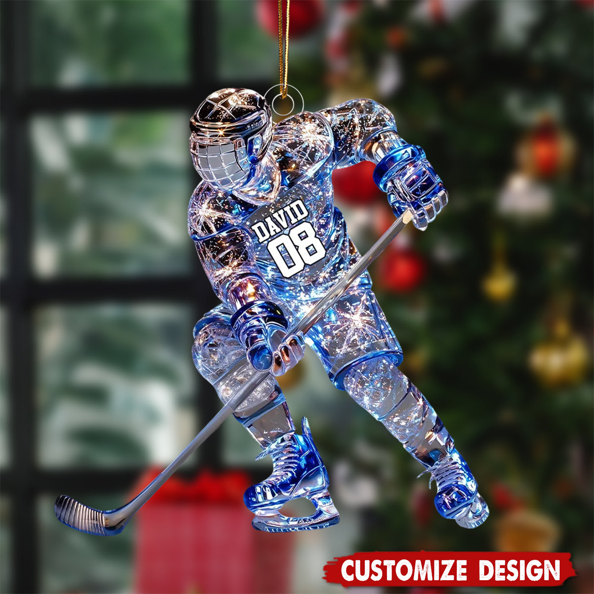 Personalized Sparkling Ice Hockey Ornament - Gift For Ice Hockey Player