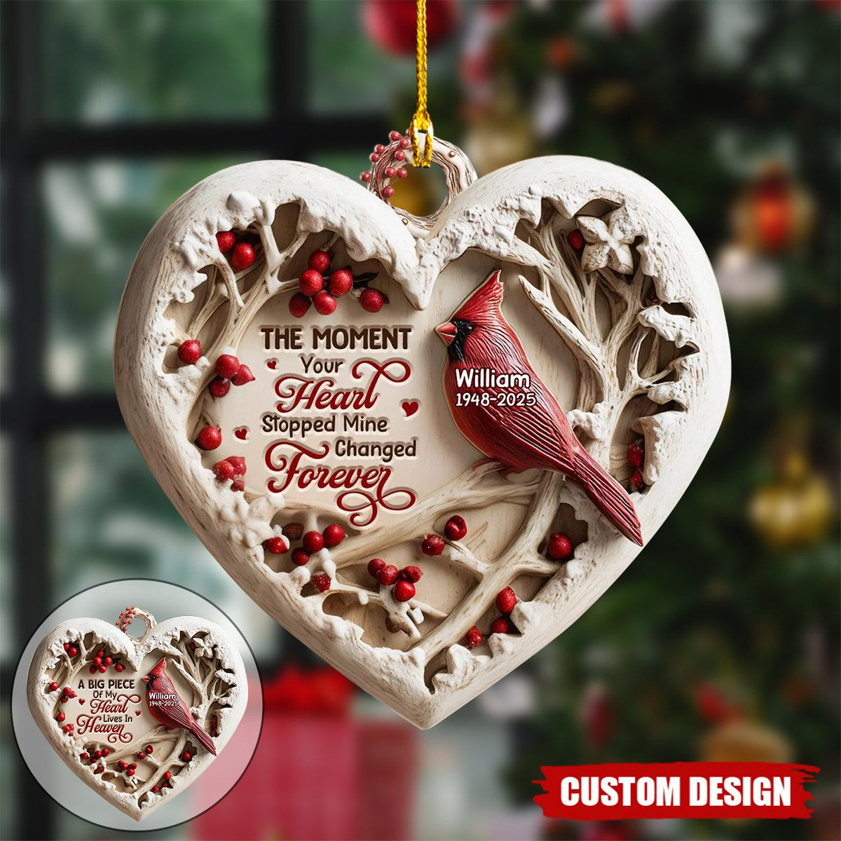 Personalized Cardinal Memorial Ornament, A Big Piece of My Heart Lives In Heaven, Sympathy Gift