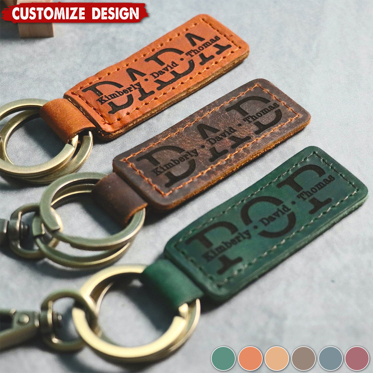 Personalized Dad Leather Keychain-Gift for Dad
