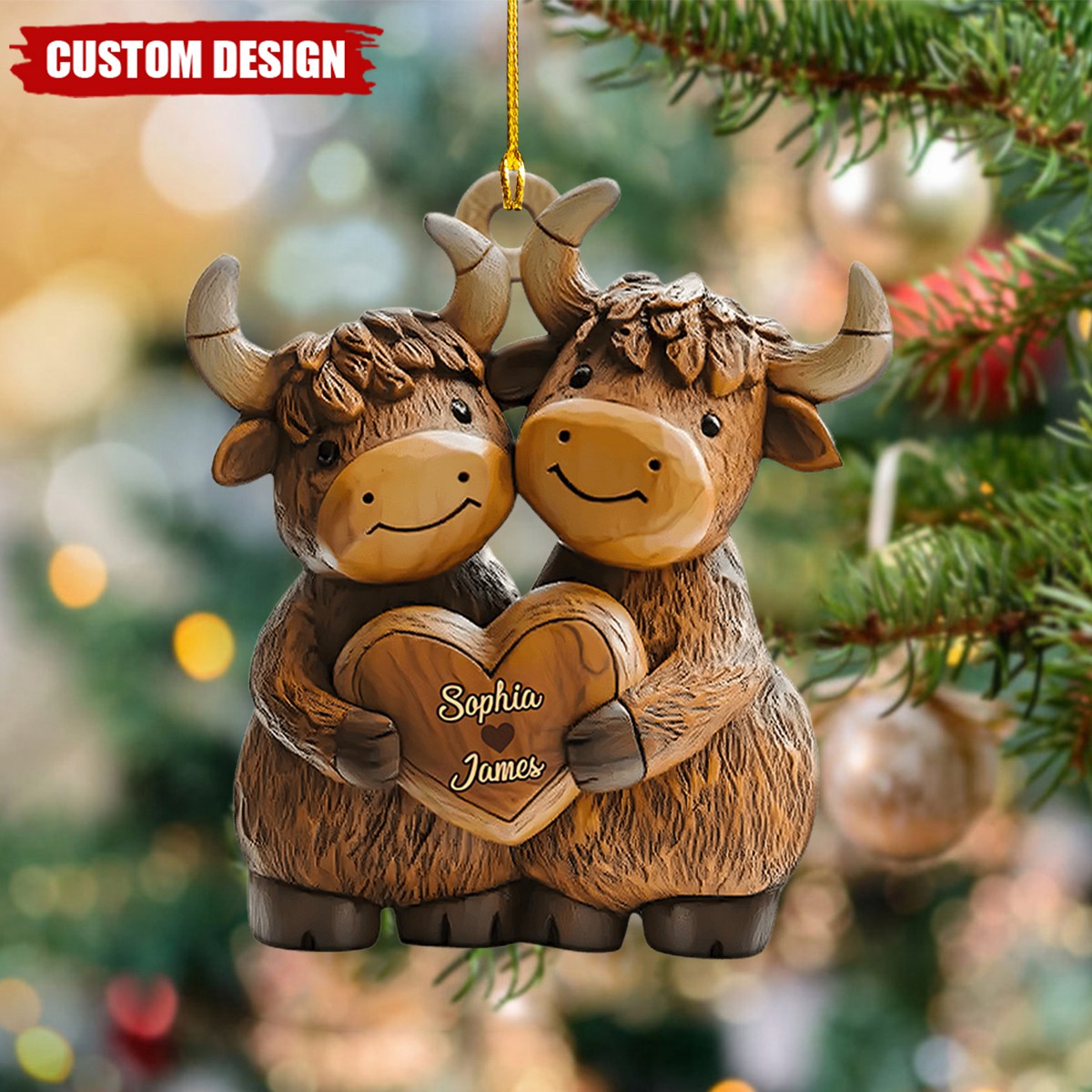 Cute Highland Cow Couple - Personalized Highland Cow Ornament