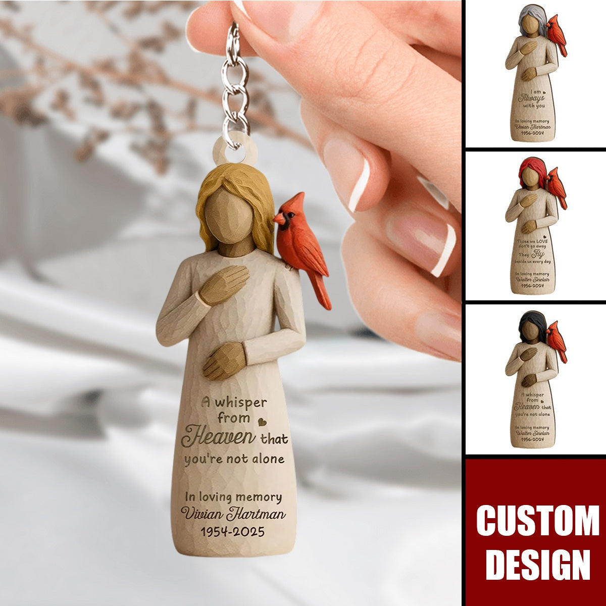 Always With You Cardinal & Woman Personalized Acrylic Keychain, Memorial Sympathy Gift
