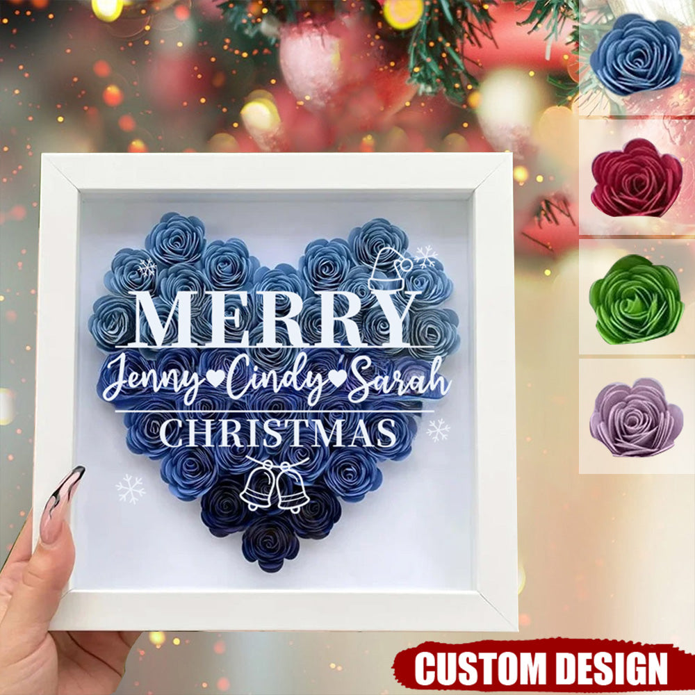 Personalized Merry Flower Shadow Box With Name For Christmas