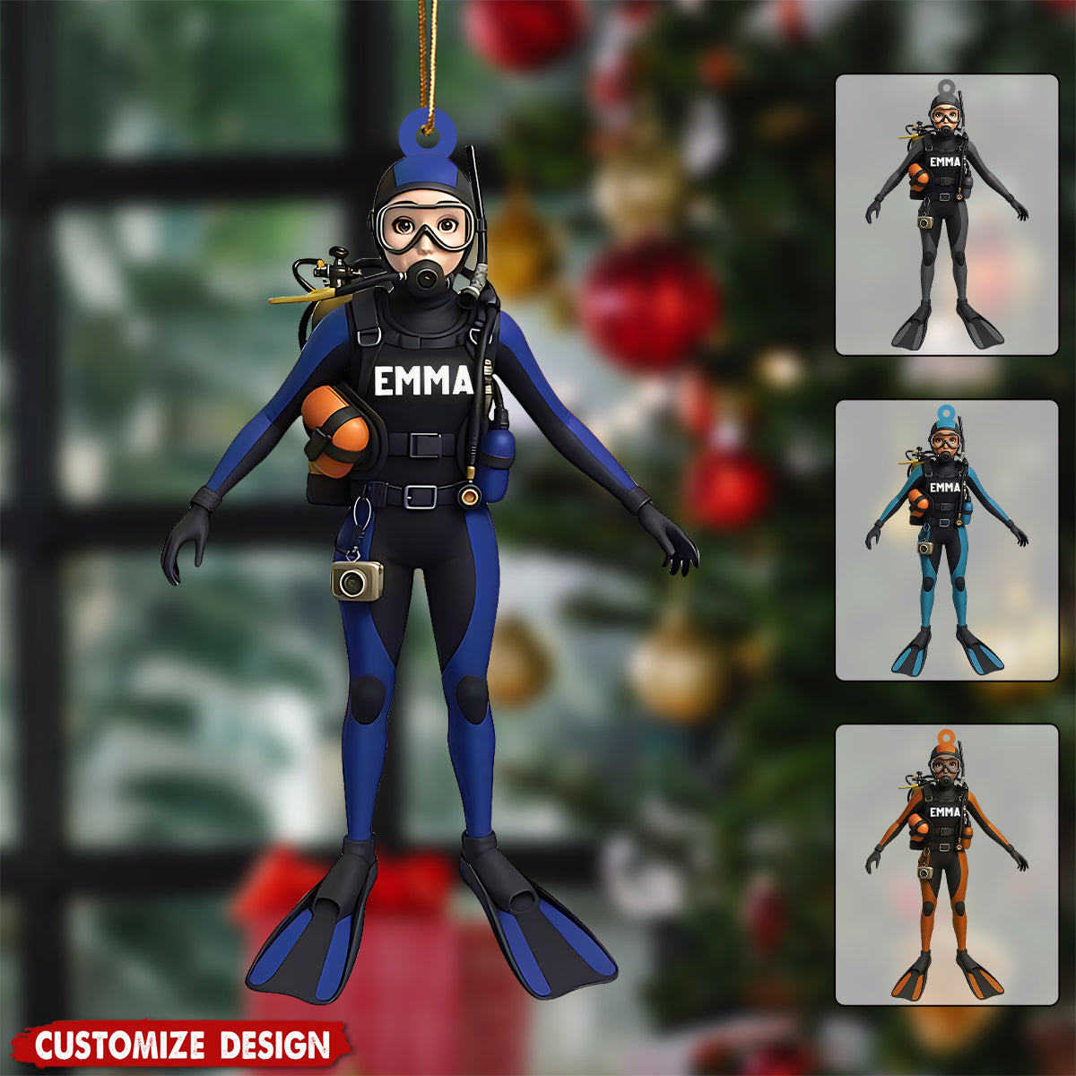 Personalized Scuba Diving FeMale Ornament - Gift for Diver