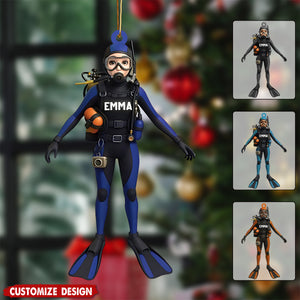 Personalized Scuba Diving FeMale Ornament - Gift for Diver