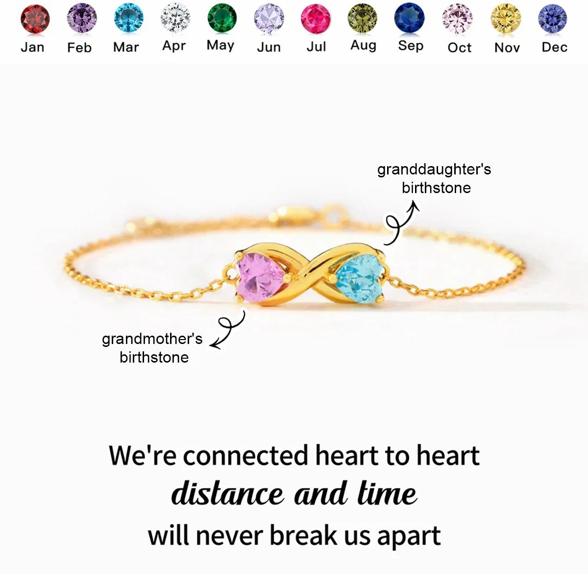 For Love-Double Customized Heart Birthstones Infinity Bracelet