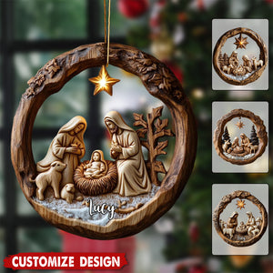 Rustic Holy Family Wooden Nativity Scene Christmas Ornament –  Christian Gift Christmas