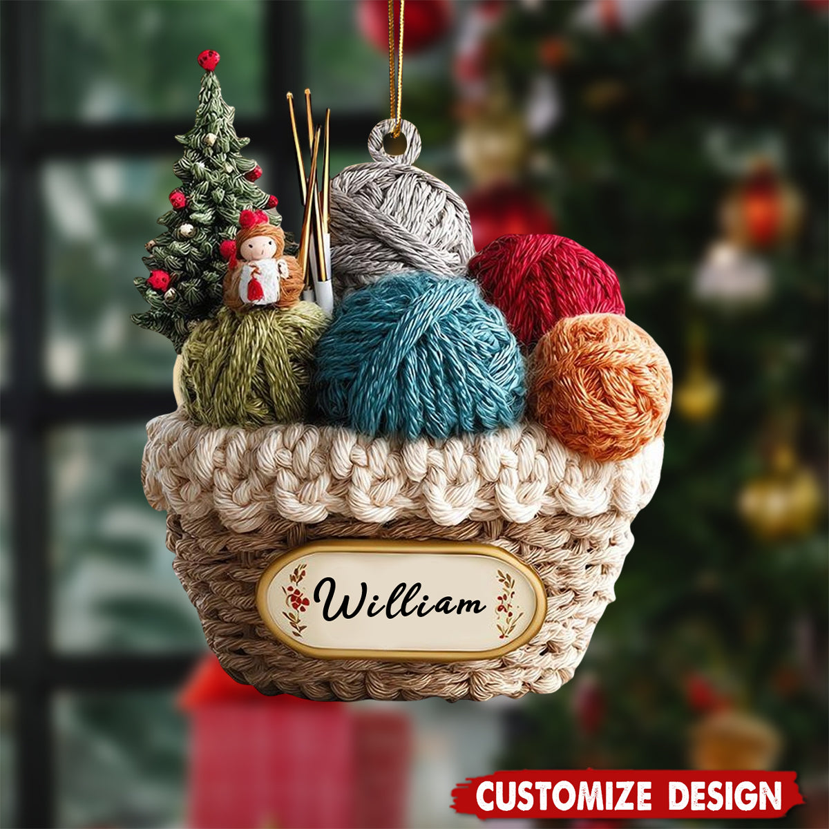 Personalized Knitting Basket Christmas Ornament - Gift for Knitters