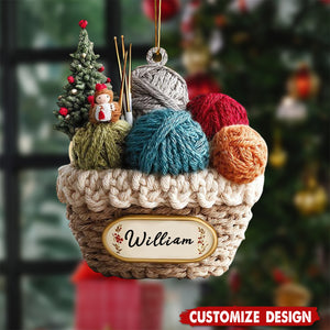 Personalized Knitting Basket Christmas Ornament - Gift for Knitters