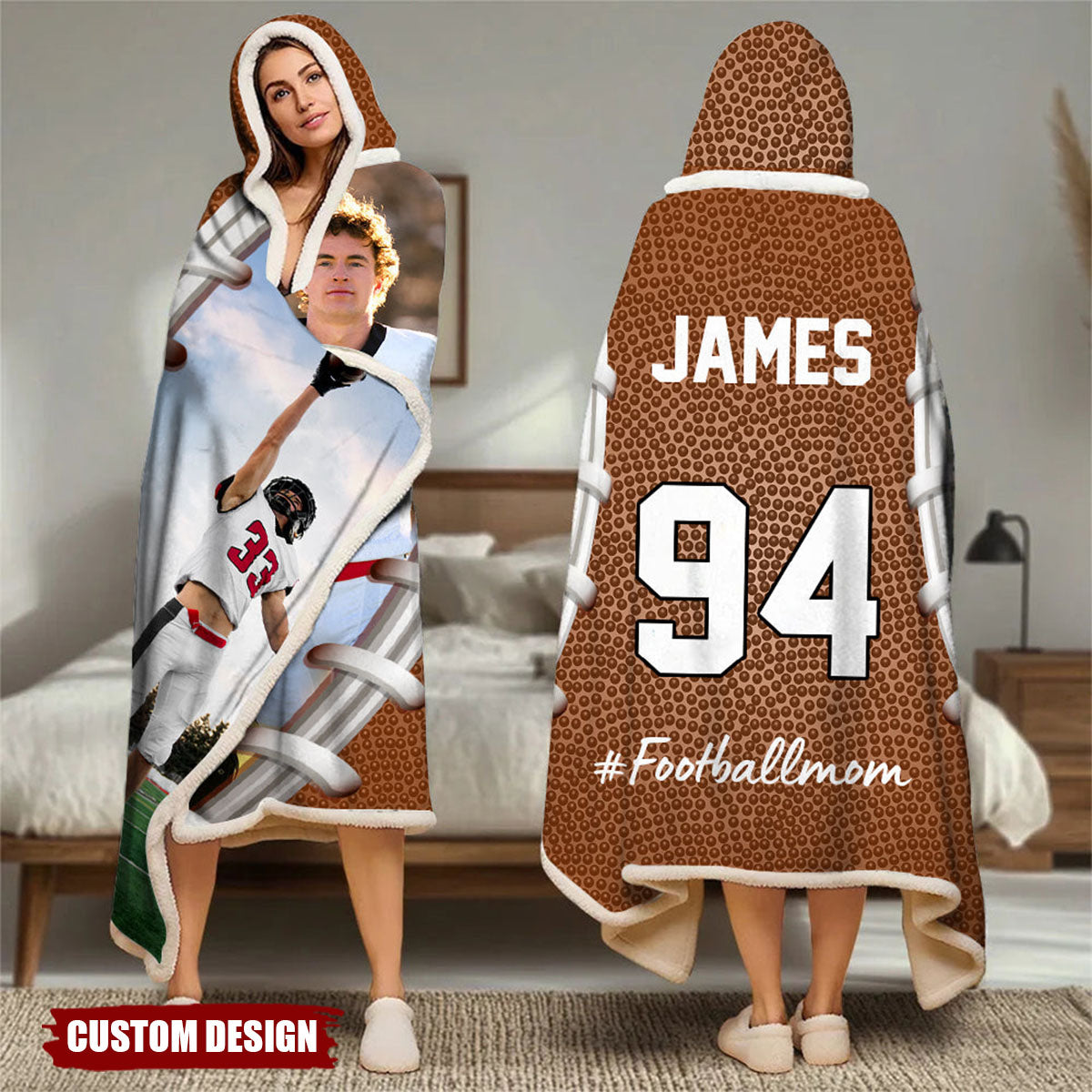 Personalized Photo Wearable Blanket Hoodie - Gift For Soccer,Volleyball,Football Lovers