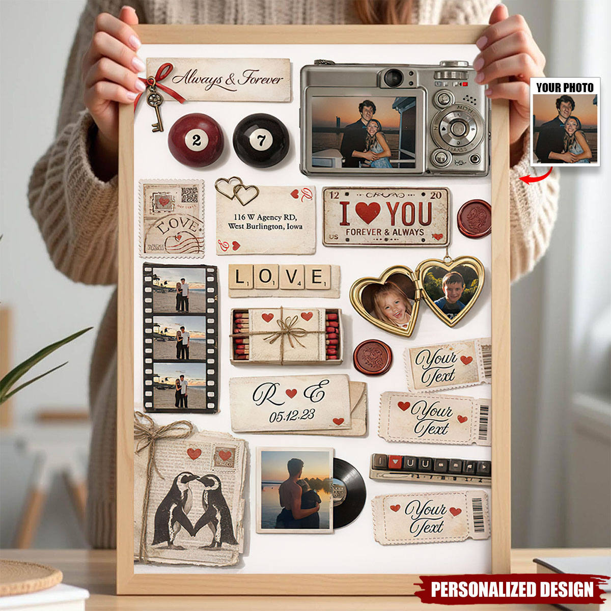 Personalized Couple Matchbook Romantic Love Collage Poster