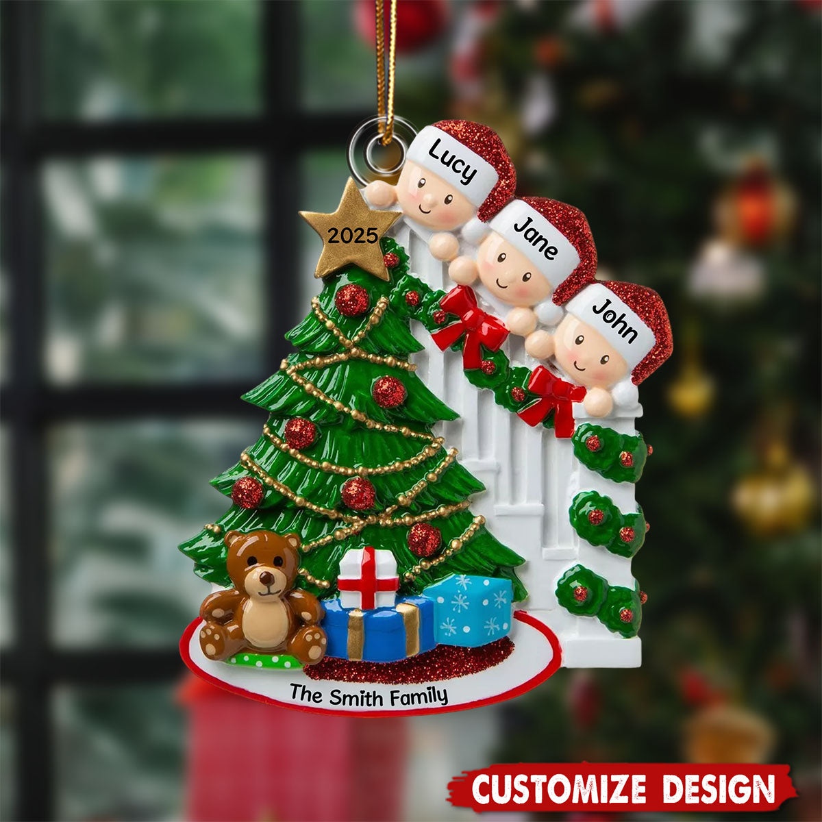 Peeking Family Personalized Flat Acrylic Christmas Tree Ornaments