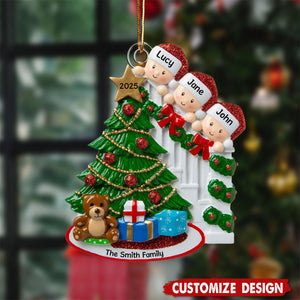 Peeking Family Personalized Flat Acrylic Christmas Tree Ornaments