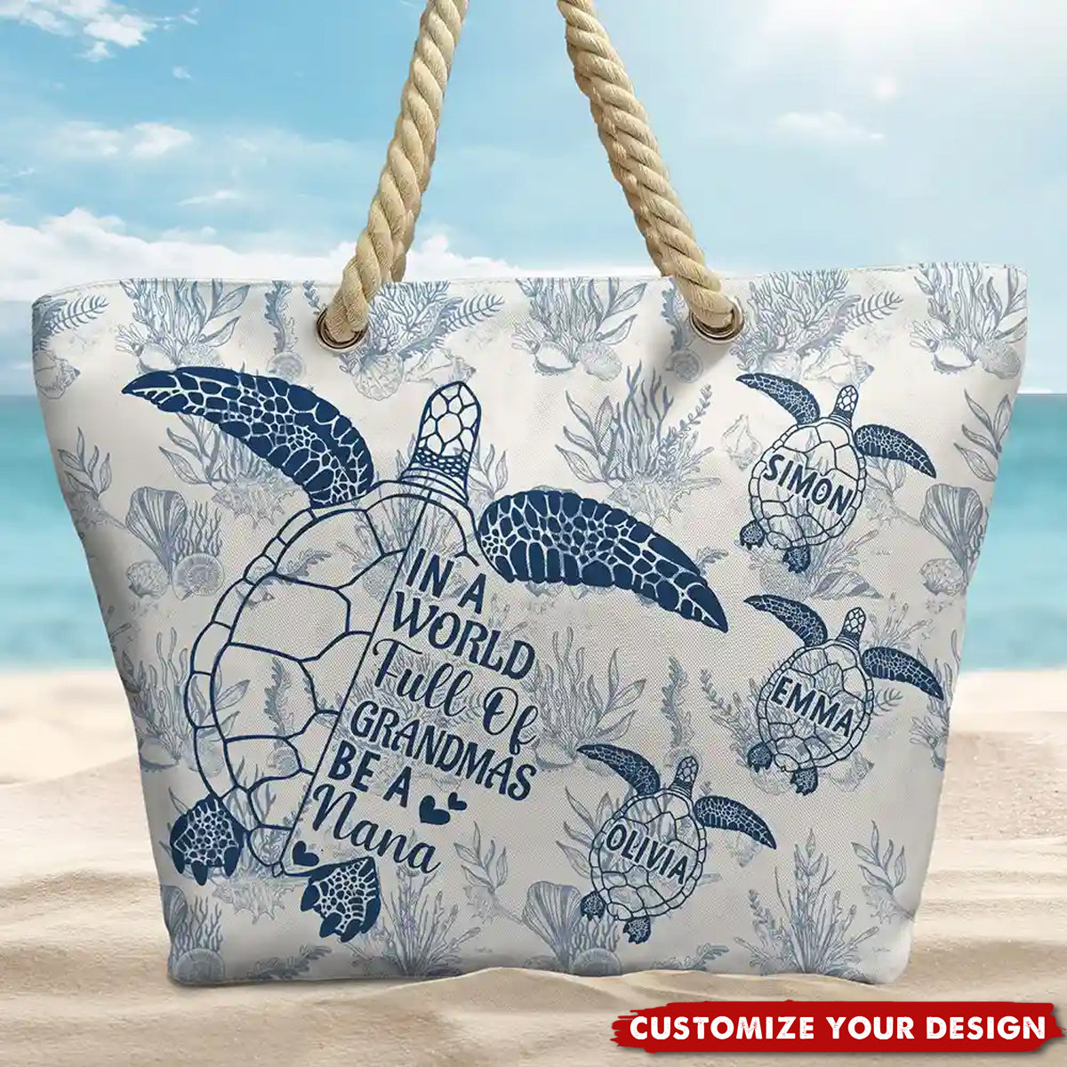 Toile De Jouy World Full Of Grandmas - Personalized Beach Bag