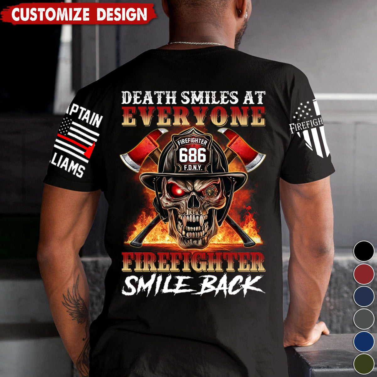 Death Smiles At Everyone Firefighter Smile Back Skull Shirt Gift For Firemen