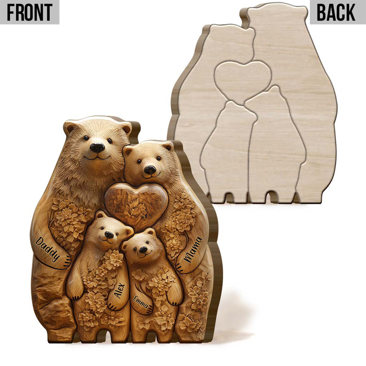 Bear Family - Personalized Family Shaped Wooden Puzzle