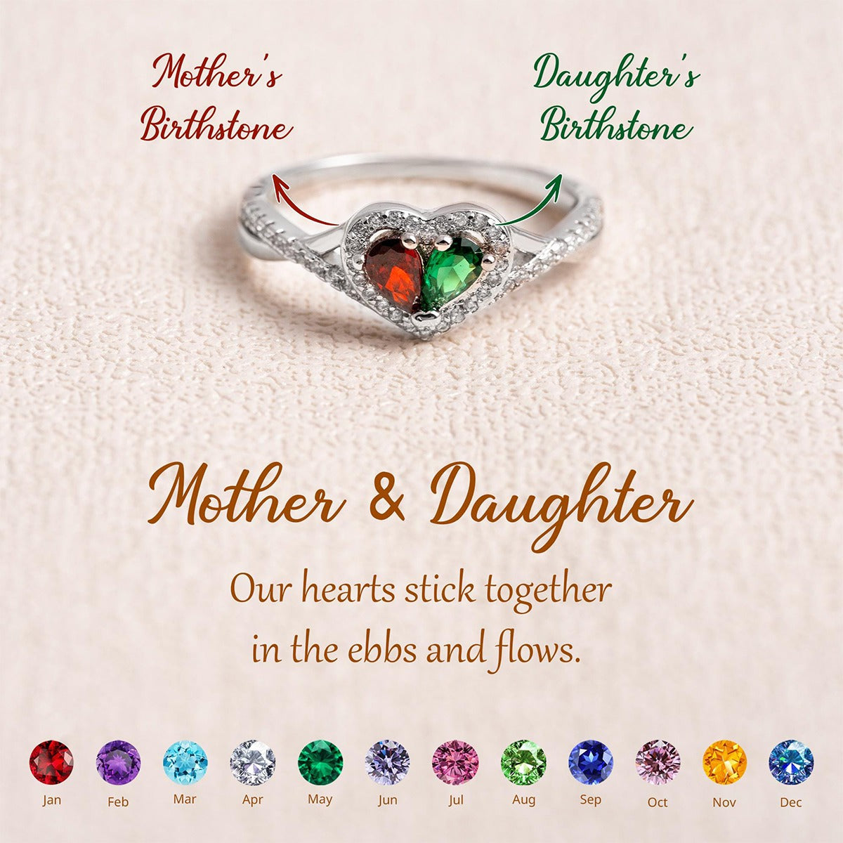 Personalized Mother Daughter Birthstone Ring-Mother's Day Gifts