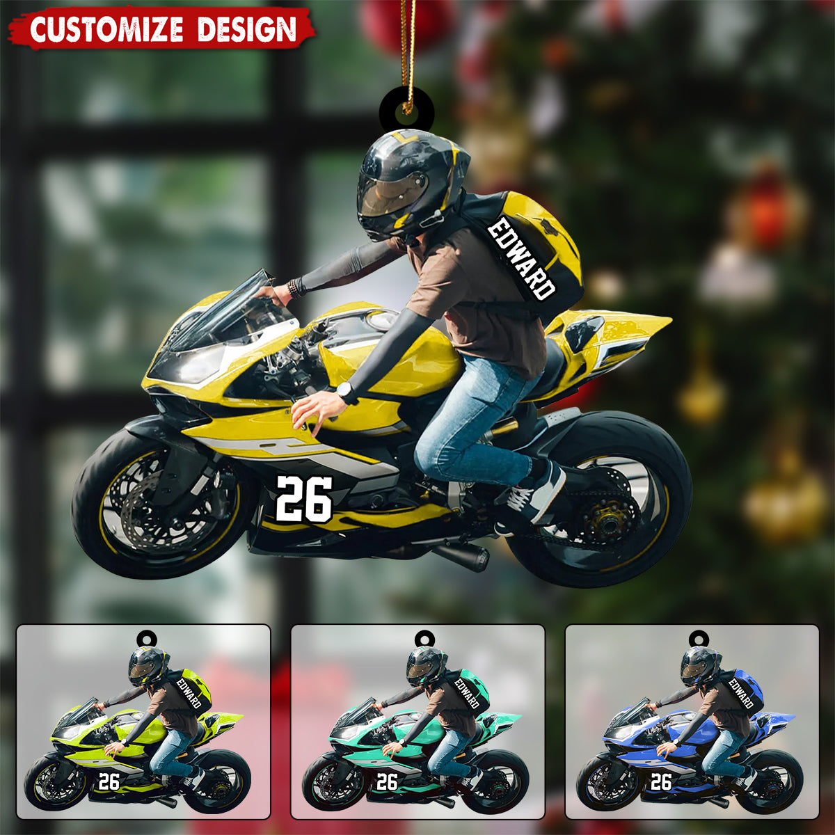 Personalized Motorcycle Christmas Ornament - Motorbike Gift for Him