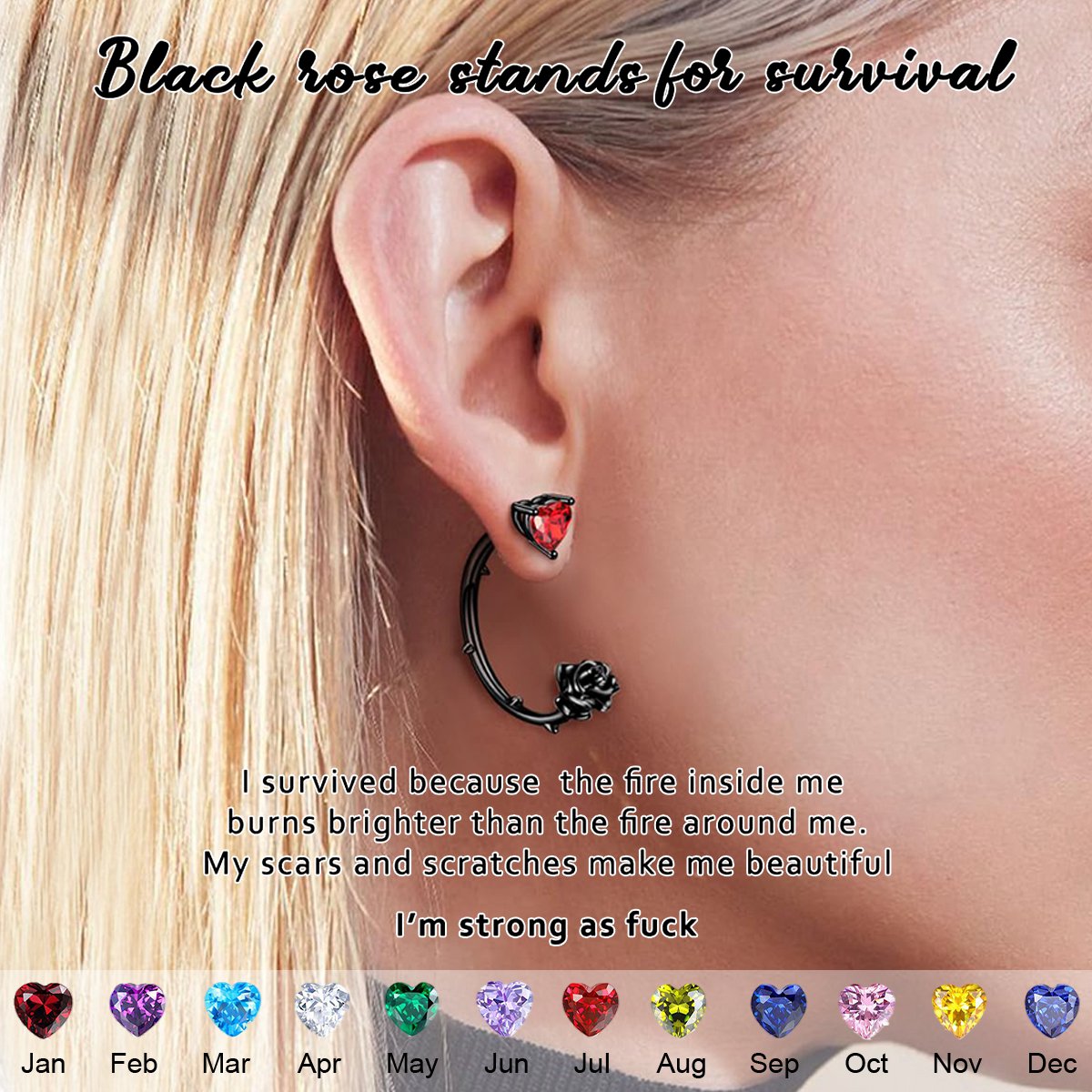 Rise from ashes Black Rose Earring