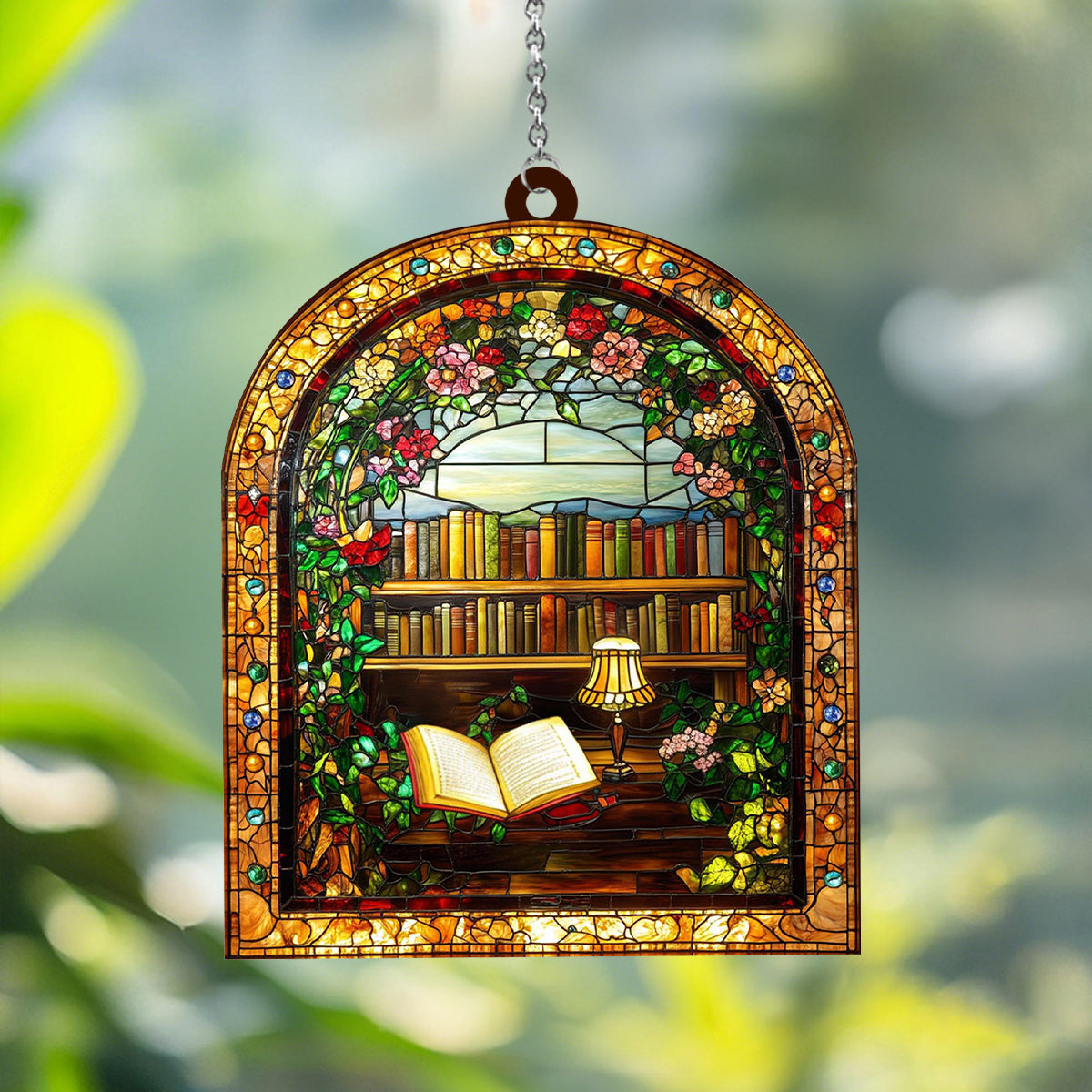 Library Bookshelf Window Hanging - Gift for Book Lover