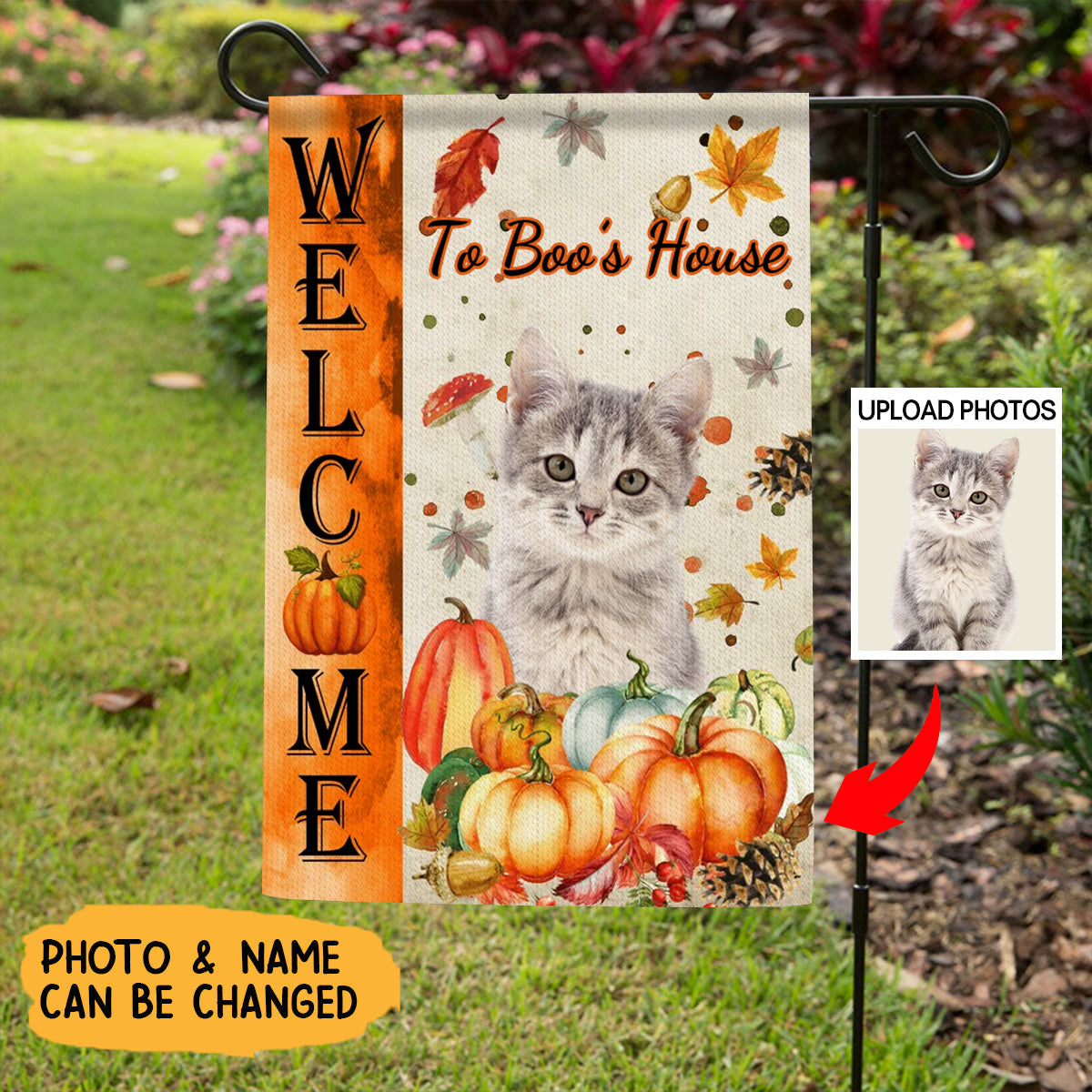 Welcome To My House - Personalized Photo Cat Garden Flag, Gift For Pet Lovers
