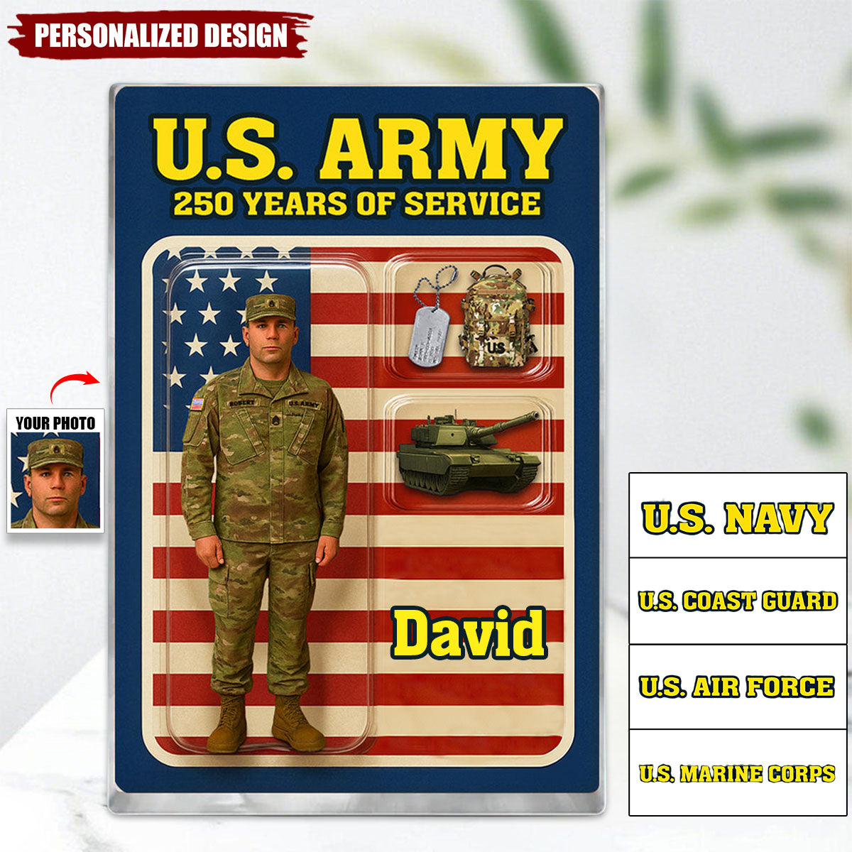 Personalized US Army/Navy/Air Force/Marine Corps/Coast Guard 250th Years Of Service Acrylic Plaque