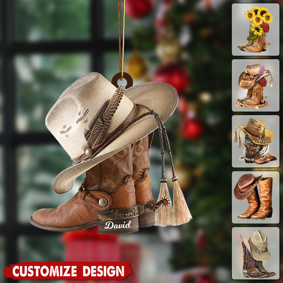 Personalized Boots And Hat Cowboy / Cowgirl Acrylic Ornament