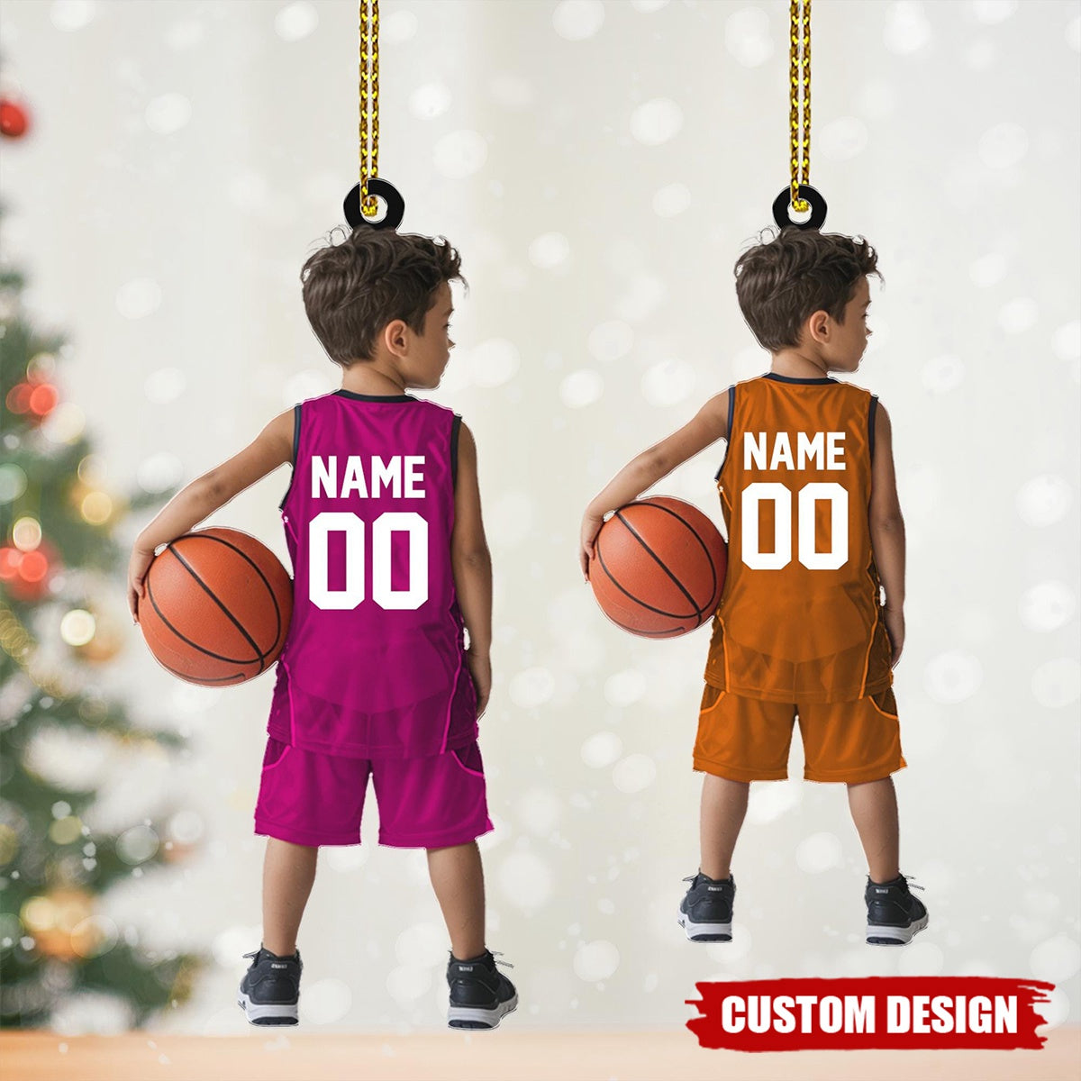 Personalized Basketball Boy Christmas Ornament, Custom Basketball Players 2D Flat Acrylic Ornament, Team Basketball, Kids Basketball Gift