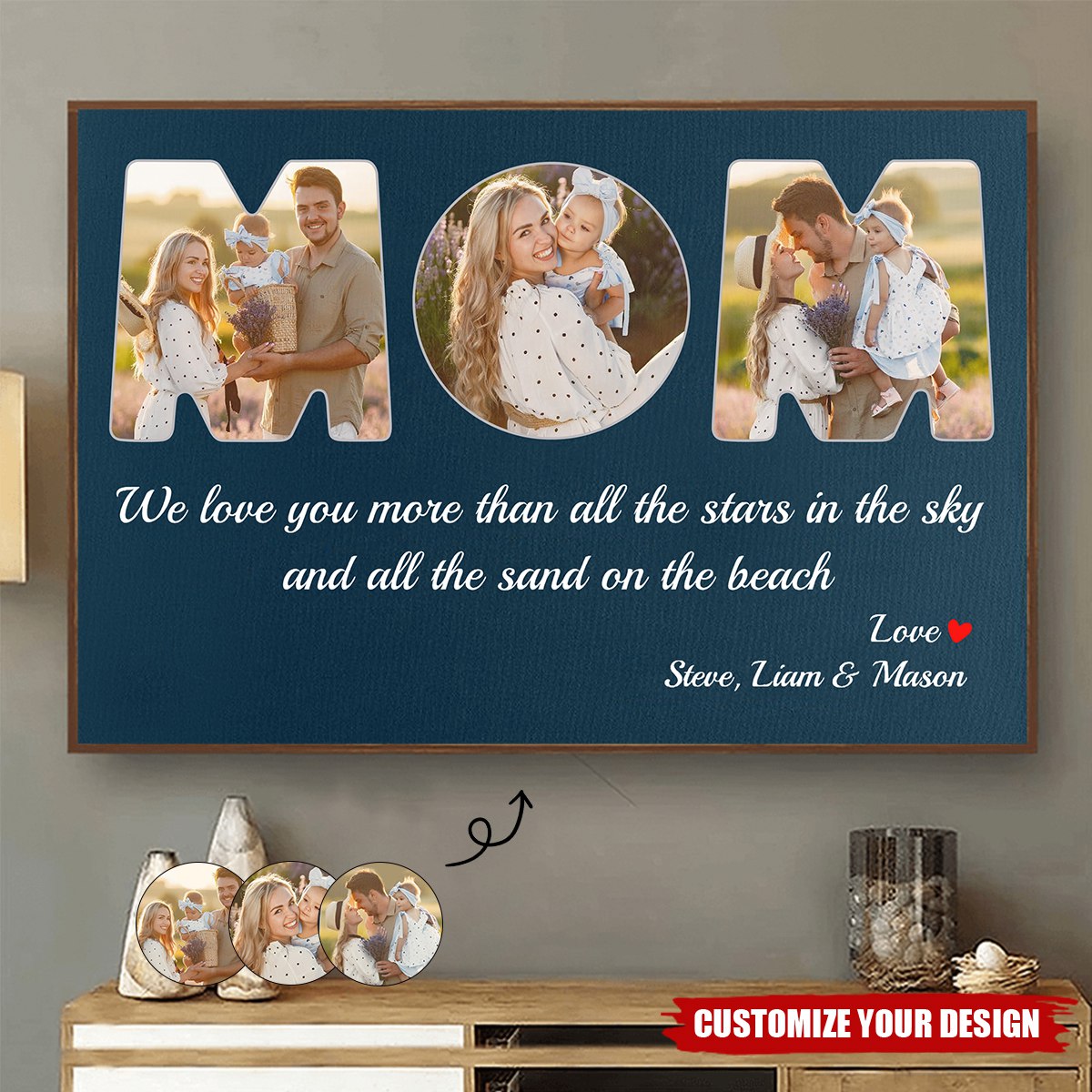 Mom Custom Photo - Personalized Wood Background Horizontal Poster