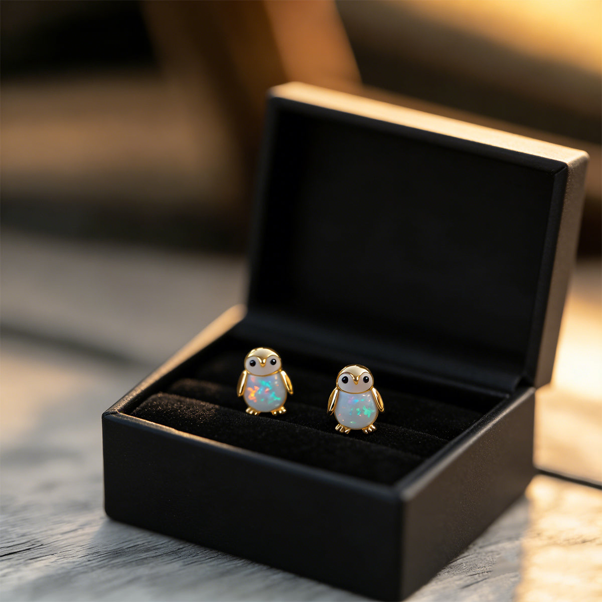 Tiny Penguin Opal Stud Earrings, Animal Earrings