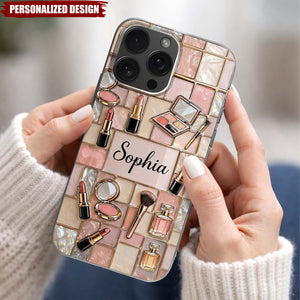Celebrate Your Unique Style With Cosmetics And Chic Tiles-Personalized Makeup Lovers Phone Case