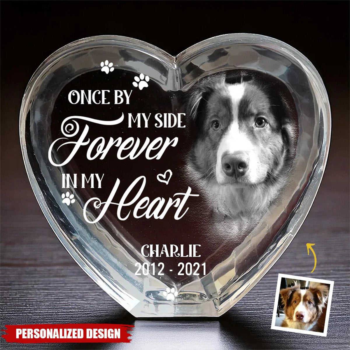 Your Love Lives On In My Heart-Memorial Personalized Engraved 3D Crystal Heart Shaped-Gift For Pet Lovers