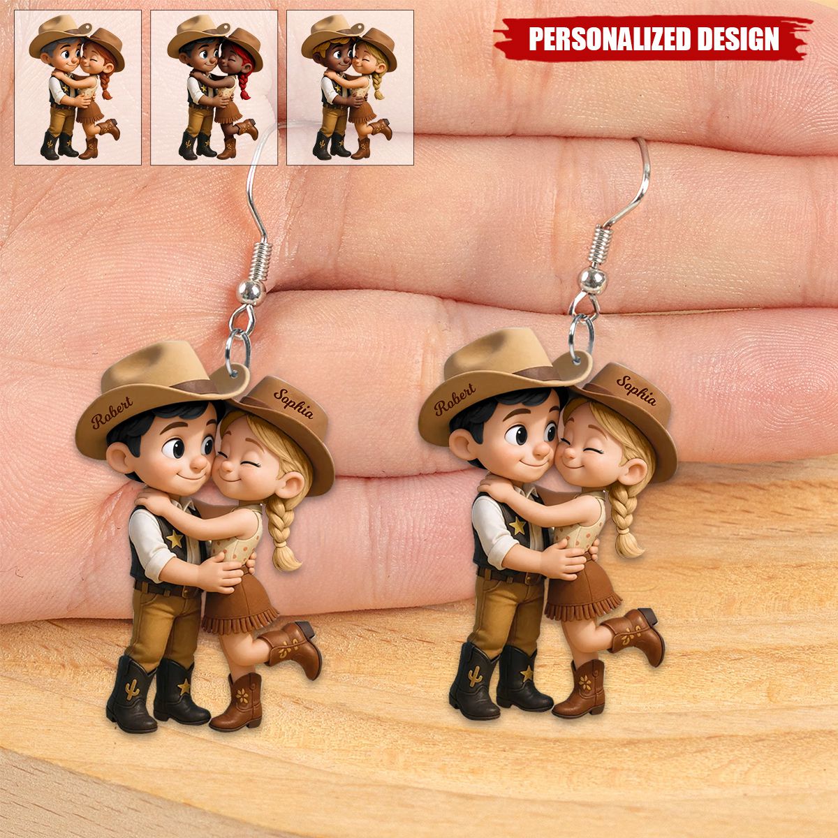 Cartoon Style Countryside Couple Cowboy Cowgirl Personalized Acrylic Earrings