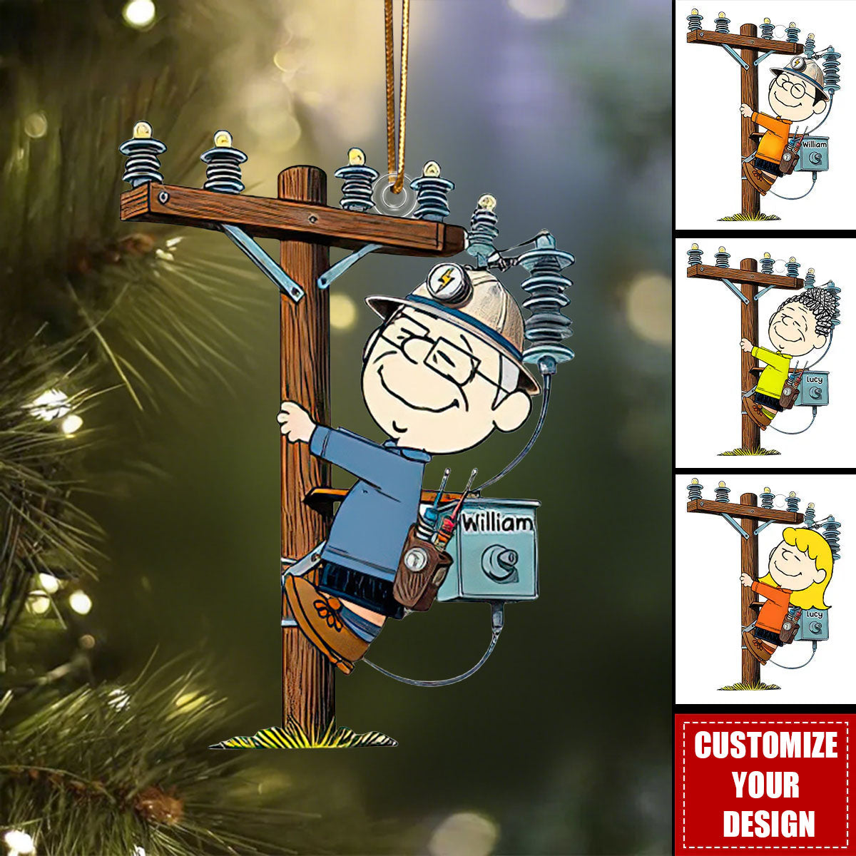 Personalized Lineman Christmas Acrylic Ornament - Gift For Lineman