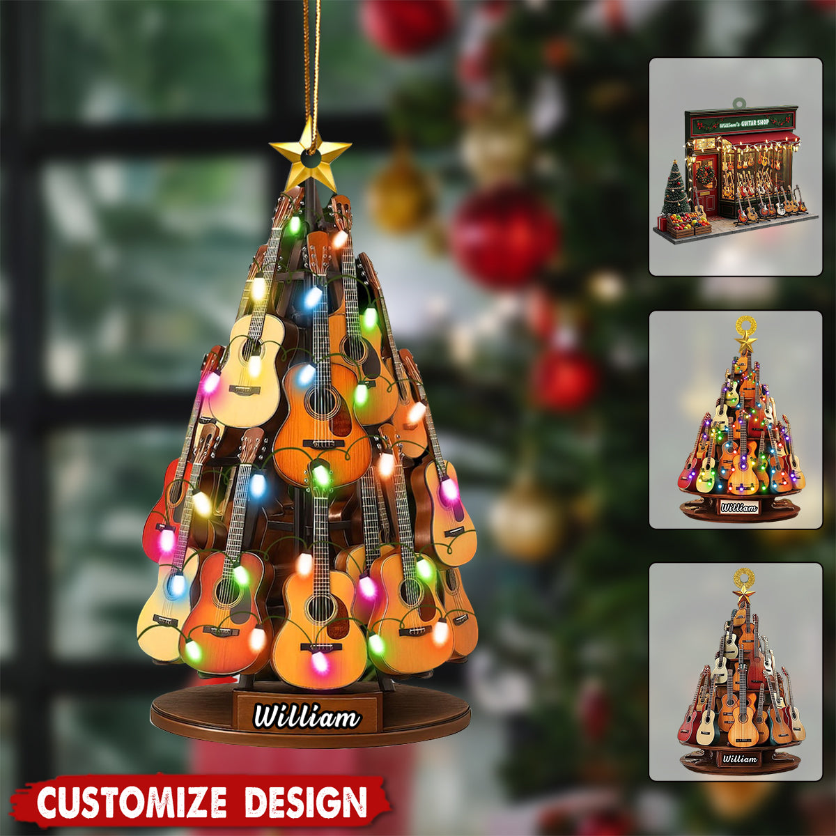 Personalized Guitar Shop Christmas Ornament-Gift for Musicians